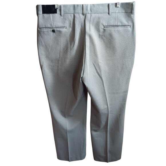 40x30 Men's Vintage Pants Farah Green Checkered Flat Front 1970's Polyester - Picture 5 of 6